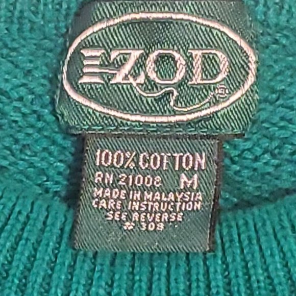 Vintage Izod Chunky Cable Knit Tennis Sweater V Neck Size M Green Blue Yellow - Picture 7 of 10